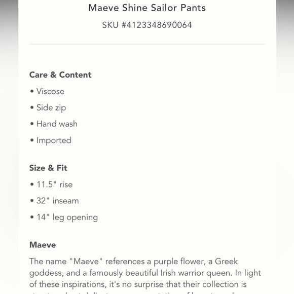 NWT anthropologie Maeve shine sailor pants 6 - Picture 4 of 9